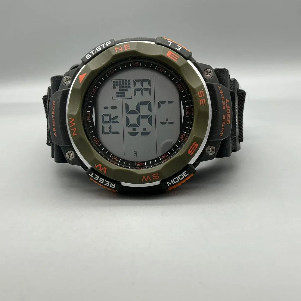 Armitron Pro Sport Mens Watch 51mm Gray Digital Dual Time Chrono New Battery